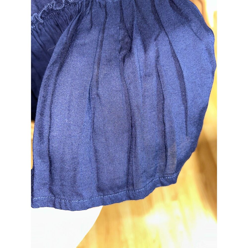 Free People Navy Blue Ruffle Top With Silver Embellished Beads size S/M E70 - Picture 12 of 12